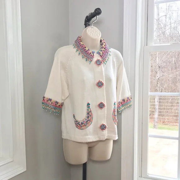 Vintage Michael Simon Beaded Bird Cardigan ~ Women’s Size 2 LargeRAREHTF